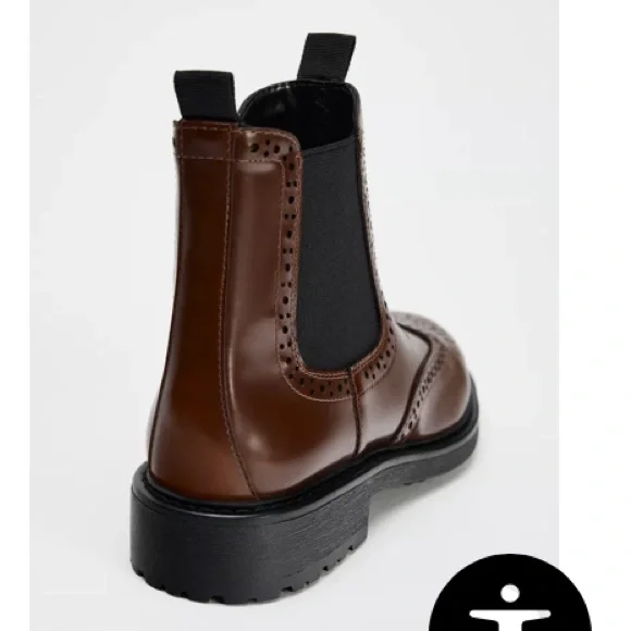 Zara Flat Wingtip Ankle Boots in Brown/Burgundy Size-10 NWT - Picture 3 of 15